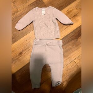 Knit Baby Sweater & Pants Set in Light grey